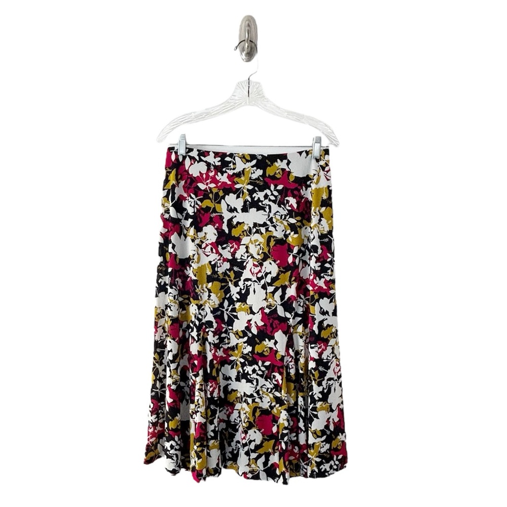 Jones New York Abstract Floral Elastic Waist Multicolored Midi Skirt Size Small